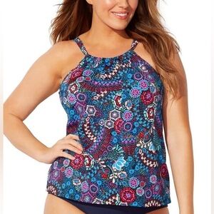 Swimsuits For All Multi Color Paisley High Neck Tankini Set Size 12/14